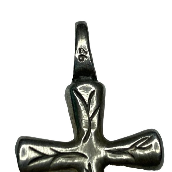 Sterling Silver Puff Cross Pendant Boho Rustic Nature 4 Grams 1" x 3/4" - Picture 3 of 4